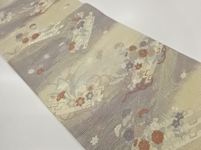 JAPANESE FUKURO OBI FOR SUMMER / WOVEN FLORAL RAFT